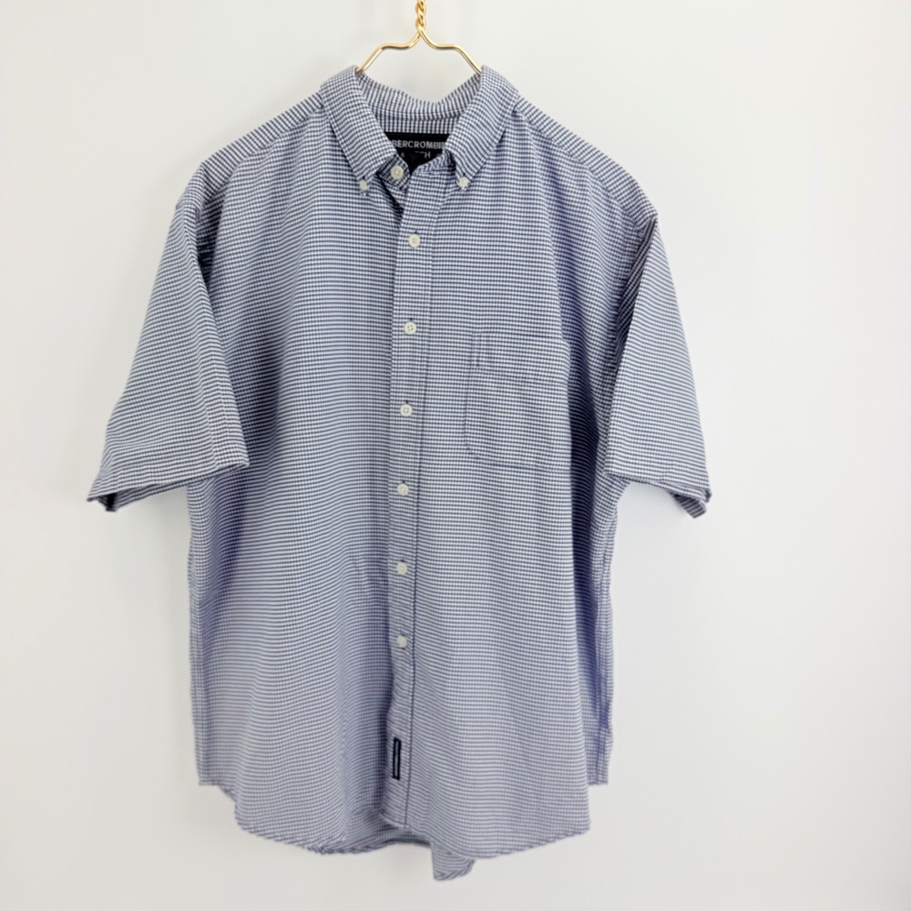 Abercrombie & Fitch Mens Gingham Short Sleeve Button Shirt Y2K 90s Medium Blue